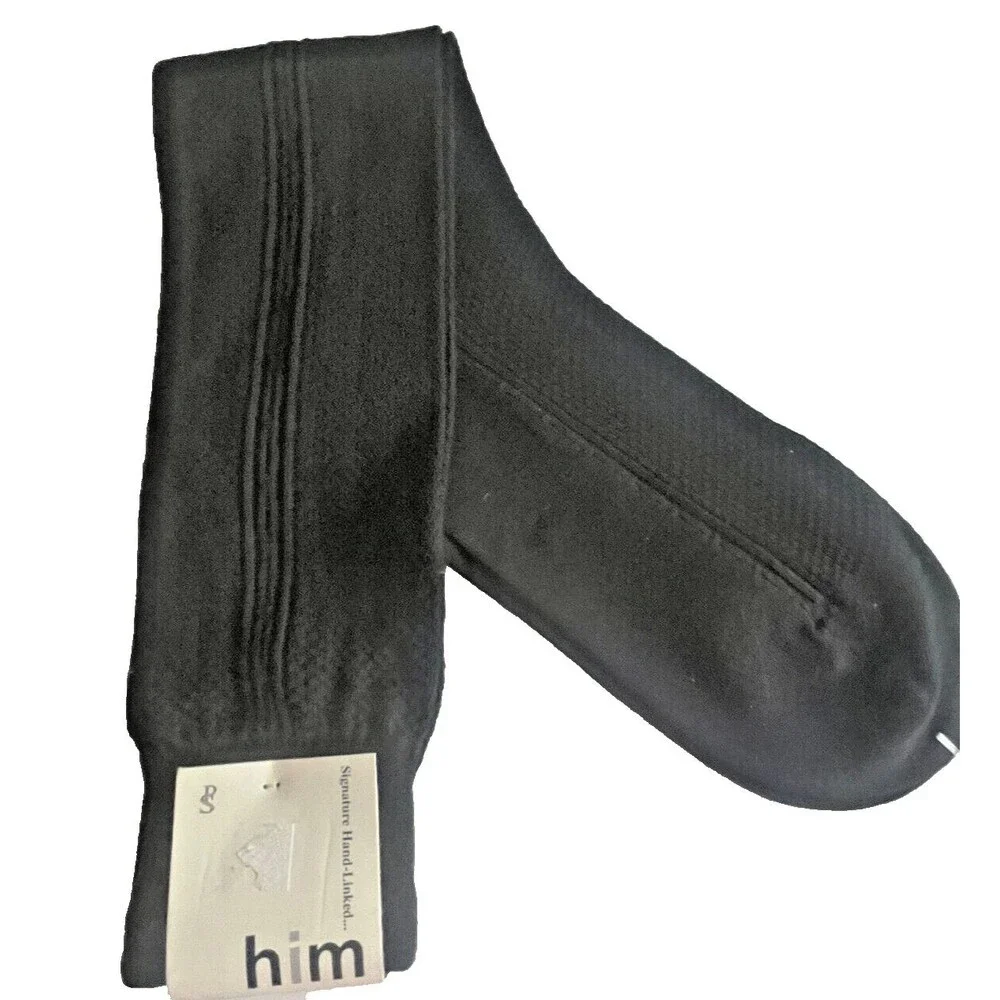 HIM Mens Over the Calf Dress Socks Black Patterned Designer Cotton Blend 10-13